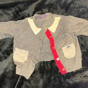 Paul Smith Junior Gray Cardigan with Red and Cream Accents